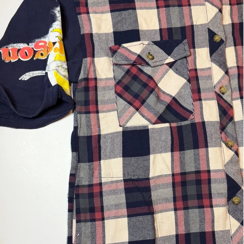 Free People Hooded Flannel Shirt Womens M Navy Plaid Shirt NWT